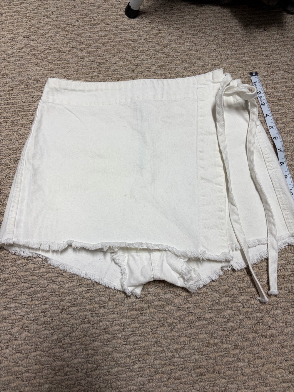 We The Free White Wrap-Front Denim Skort with Frayed Hem